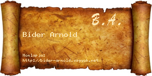 Bider Arnold névjegykártya